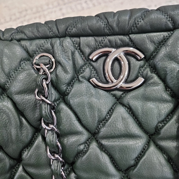 CHANEL Dark Forest Green Quilted Puffer Bowler Bag - Picture 11 of 16